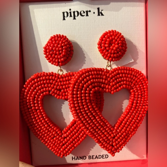 Piper-K Pink Beaded Heart Earrings - Picture 5 of 6